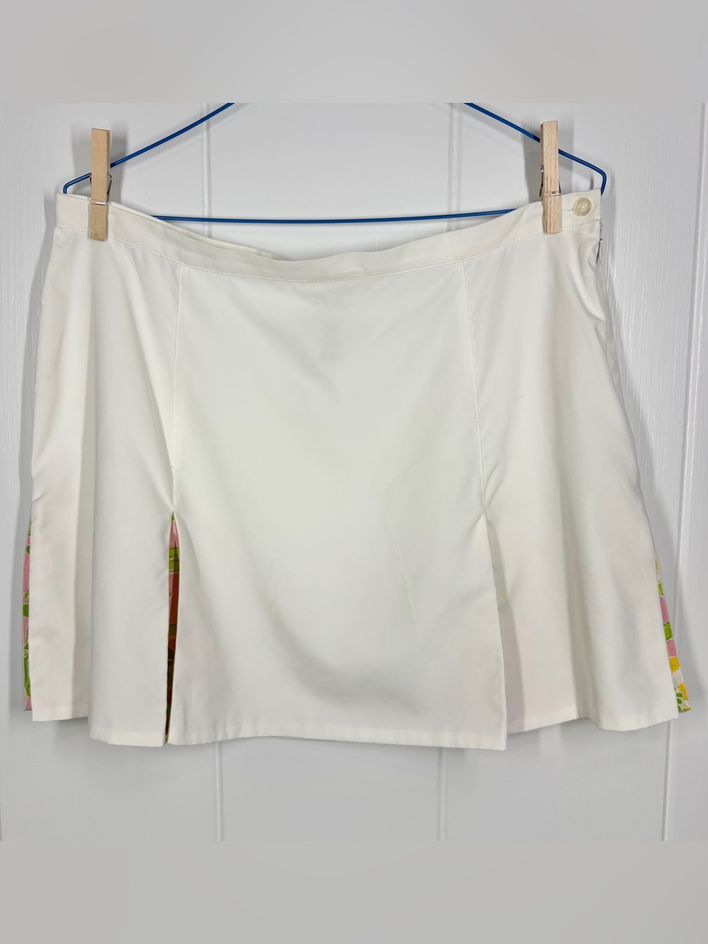 Vintage Lilly Pulitzer White Mini Skirt with Pink & Green Panel Accents Size 10